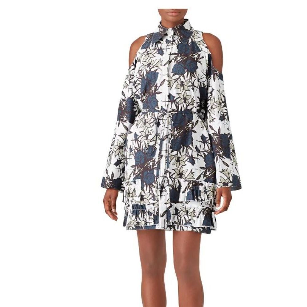Nina Ricci‎ Cold Shoulder Oversized Preppy Floral Collared Dress Size 34 (Small)